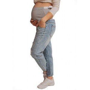 Рваные МОМ джинсы для беременных Светло-синие